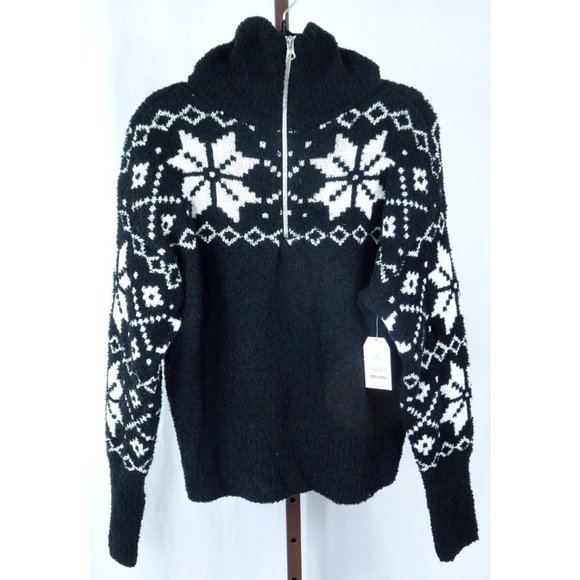 Time And Tru Sweaters - Ladies Womens Black White Nordic Print  Long Sleeve Sweater Sz 8-10 Medium NEW